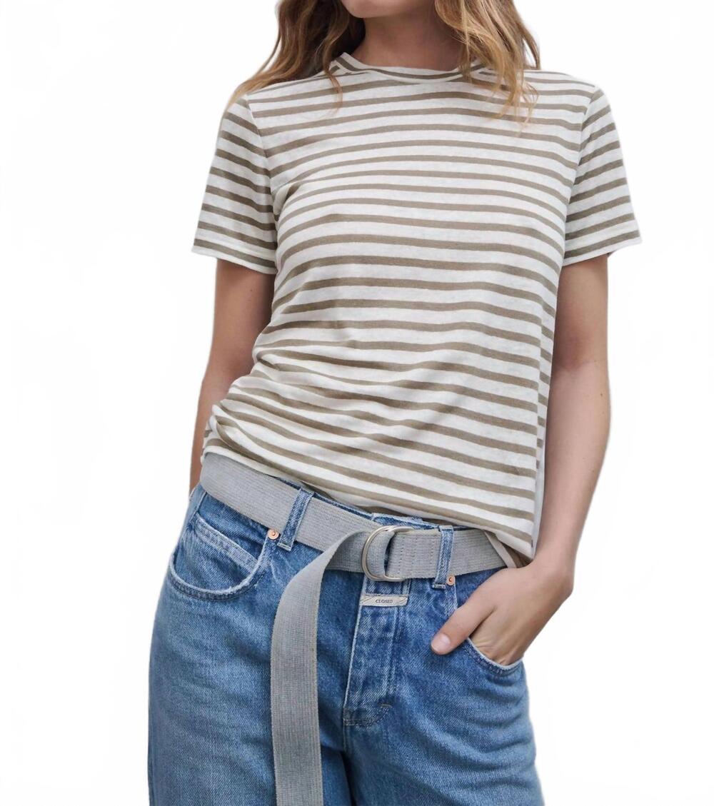 NEW CLOSED striped linen t-shirt in chino green